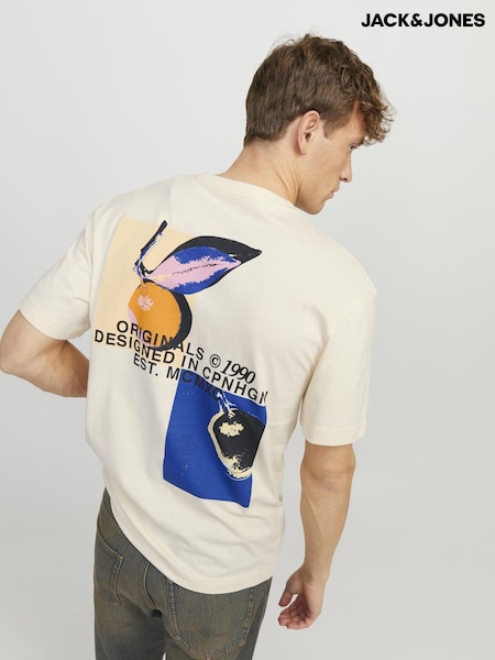 JACK & JONES White Graphic Back Printed 100% Cotton T-Shirt (B21702) | €12
