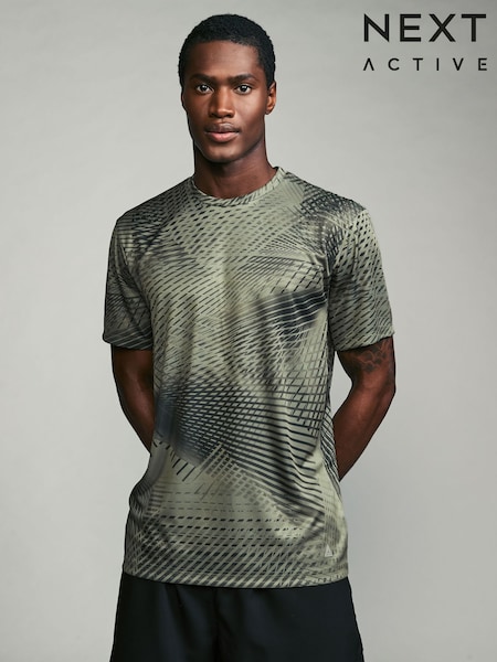 Khaki Green Active Gym Printed Training T-Shirt (B21770) | €23