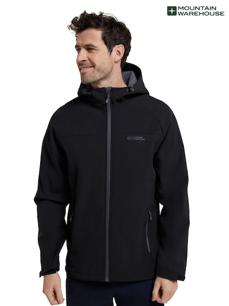 Mountain Warehouse Black Exodus Mens Showerproof Softshell Coat Jacket (B21904) | AED326