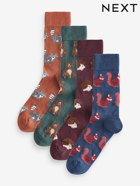Green/Blue/Orange Hairy Textured Animals Socks 4 Pack (B21919) | AED35