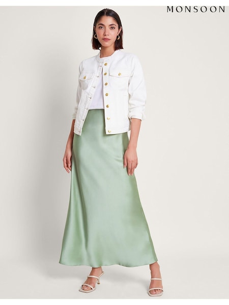 Monsoon Green Sofia Satin Maxi Skirt (B21939) | € 33