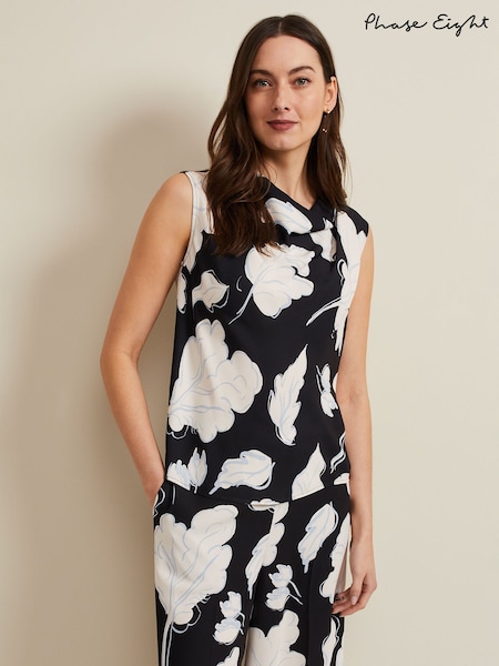 Phase Eight Blue Noelle Leaf Print Cowl Neck Top (B21985) | €42
