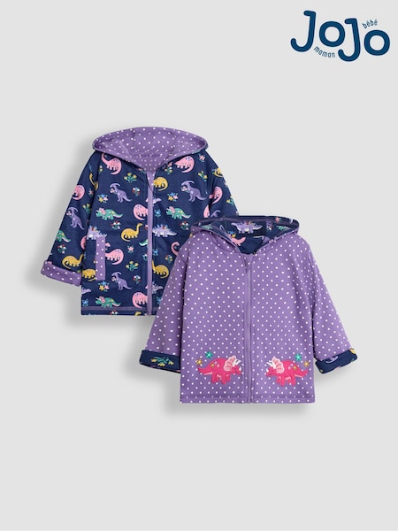 JoJo Maman Bébé Lilac Purple Dino Appliqué Reversible Hoodie (B21989) | €45
