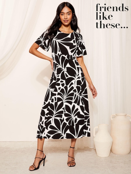 Friends Like These Mono Geo ITY Flutter Short Sleeve Midi Dress (B21991) | AED233