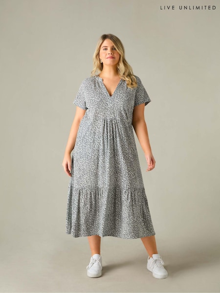 Live Unlimited Black Curve Ditsy Jersey Cap Sleeve Dress (B22020) | €41.50