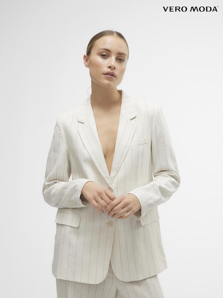 VERO MODA Relaxed Linen Blend Stripe Blazer (B22026) | 196 LEI