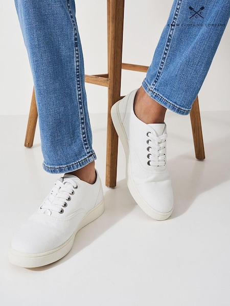 Crew Clothing White Lace Up Canvas Trainers (B22033) | €45