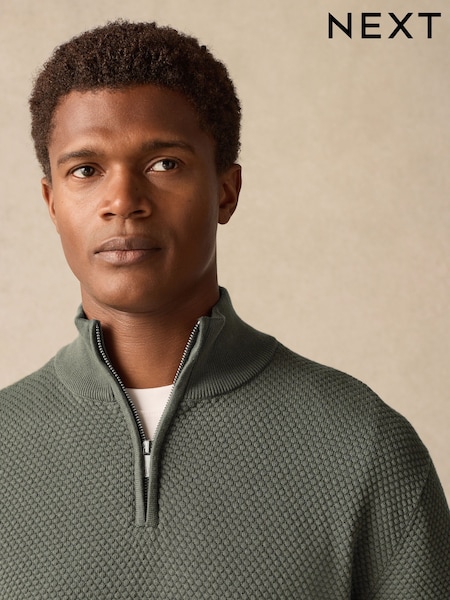 Зелений - Regular Fit 100% Cotton Premium Quarter Zip Jumper (B22124) | 1 448 грн
