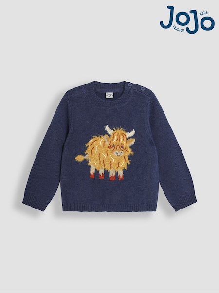 JoJo Maman Bébé Denim Highland Cow Jumper (B22141) | €47