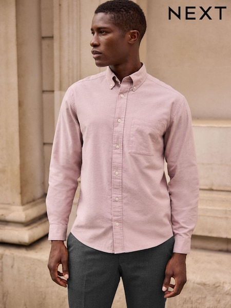 Pink Brushed 100% Cotton Oxford Long Sleeve Shirt (B22151) | €32