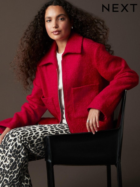 Red Zip Through Short Textured Jacket (B22304) | AED111