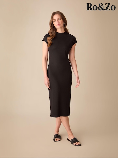 Ro&Zo Rib Knit Midi Black Dress (B22307) | €44