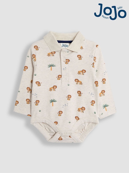JoJo Maman Bébé Neutral Lion Printed Polo Shirt Bodysuit (B22354) | CA$43