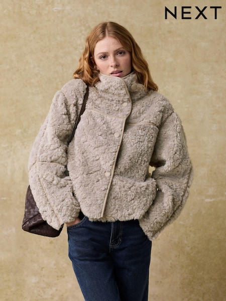 لون محايد - Teddy Faux Fur Jacket (B22358) | ‏165 د.إ.‏
