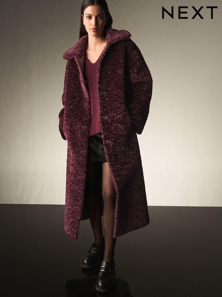 Berry Red Teddy Borg Coat (B22376) | €39
