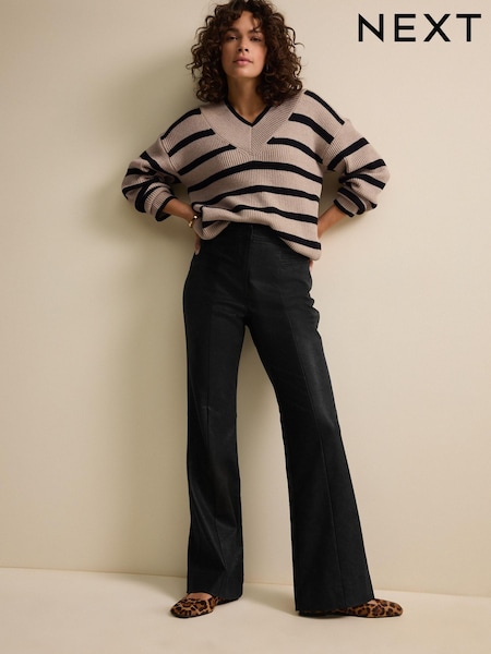שחור - Faux Leather Bootcut Trousers (B22417) | ‏127‏₪