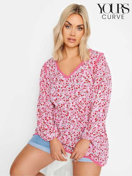 Yours Curve Pink Ditsy Floral Print Smock Top (B22437) | €36