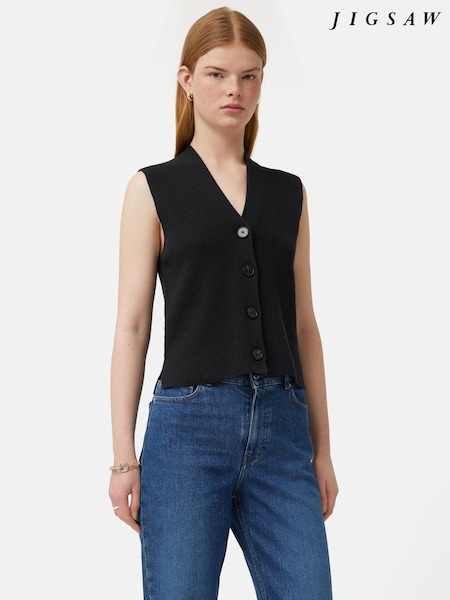 Jigsaw Black Cotton Blend Waistcoat (B22479) | €76