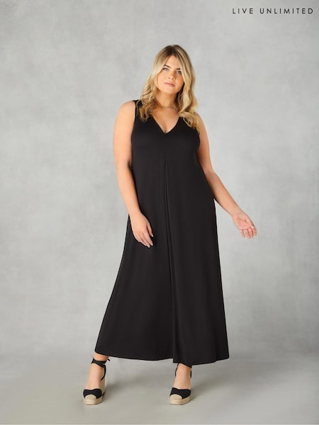Live Unlimited Black Jersey Relaxed Midaxi Dress (B22500) | €31