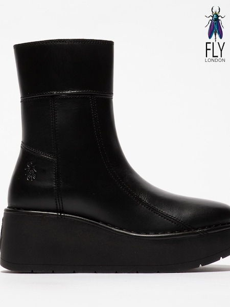 Fly London Hann Platform Ankle Black Boots (B22534) | ₪779