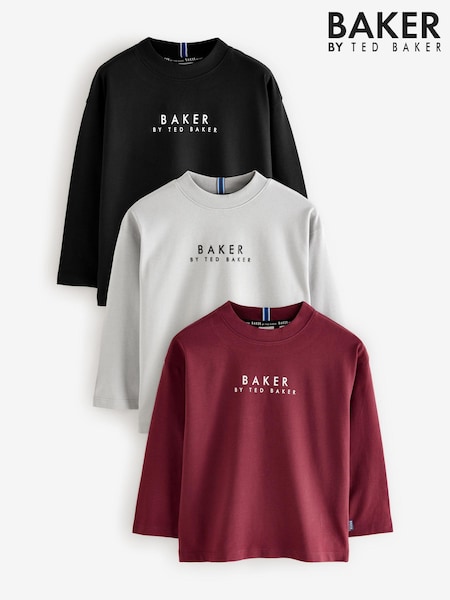Baker by Ted Baker Multi 100% Cotton Long Sleeve T-Shirts 3 Pack (B22537) | 42 € - 51 €