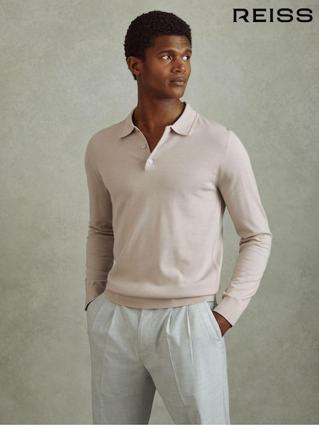 Reiss Washed Stone Trafford Merino Wool Polo Shirt (B22547) | €95