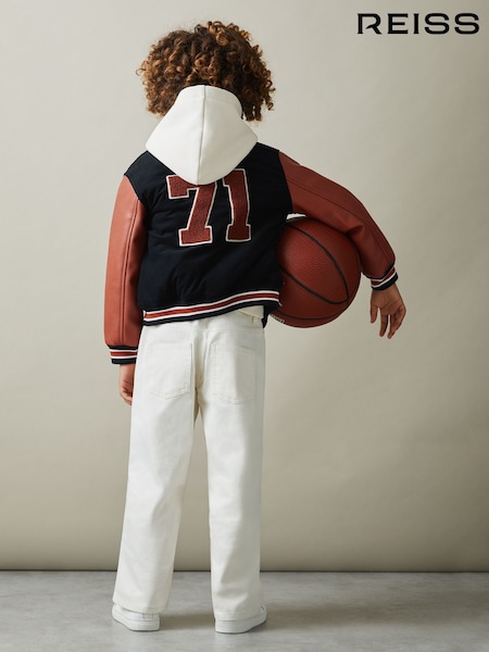 Reiss Navy Ward 9-13 yrs Hybrid Cord-Faux Leather Varsity Bomber Jacket (B22549) | AED634