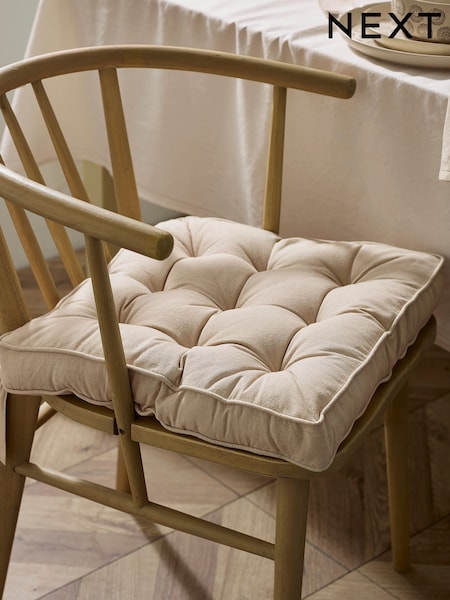 Natural Linen Look Padded 100% Cotton Dining Chair Seat Cushions (B22675) | €21