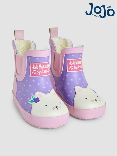 JoJo Maman Bébé Lilac Cat Cosy Lined Cat Ankle Wellies (B22719) | 116 QAR - 126 QAR