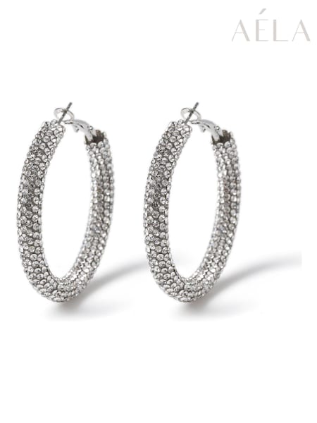 Aela Silver Tone Sparkle Tube Hoops (B22778) | €17