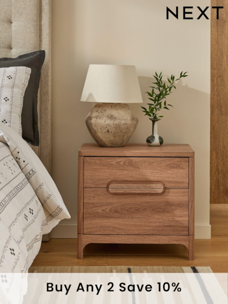 Mid Natural Nolan Oak Effect 2 Drawer Bedside Table (B22869) | €245