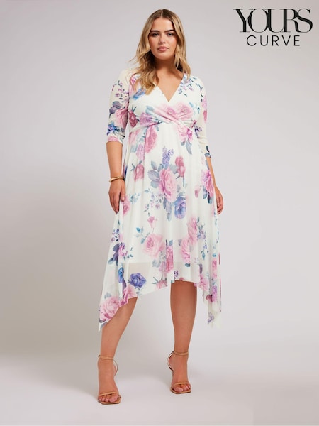 Valkoinen - Yours Curve Vesiputouskaulus Mesh Midi- Mekko (B22888) | €87