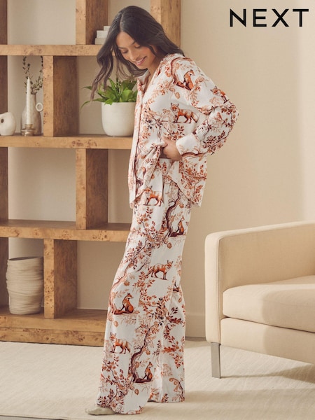 Ecru Fox Flannel Button Through Pyjamas (B22949) | AED79