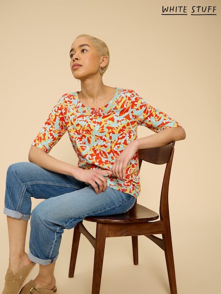 White Stuff Orange 100% Cotton Weaver Jersey Top (B23004) | €27