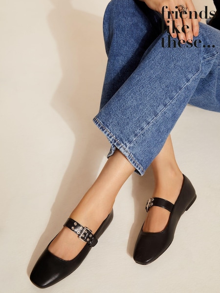 Friends Like These Faux Leather Eyelet Strap Square Toe Mary Jane Ballet Pump (B23014) | € 20