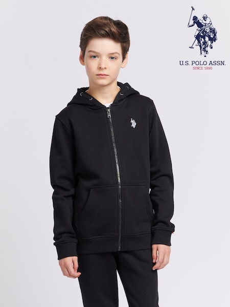 Negru - U.S. Polo Assn. Băieți 100% Cotton Double Horsemen Zip Hanorac cu glugă (B23040) | 335 LEI - 402 LEI