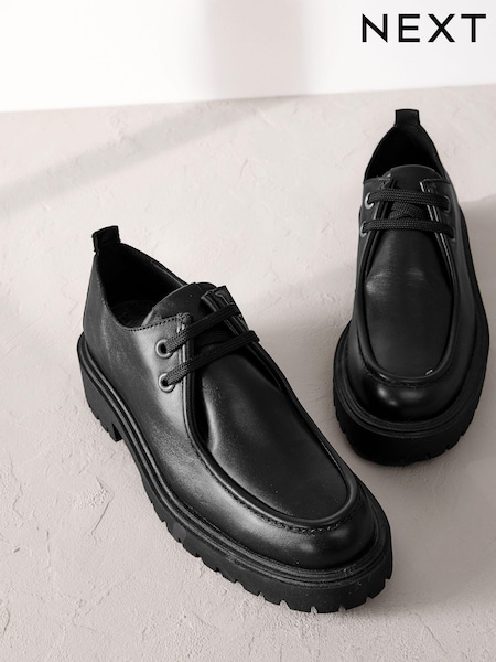 Black Premium Leather Chunky Lace-Up Shoes (B23042) | €48