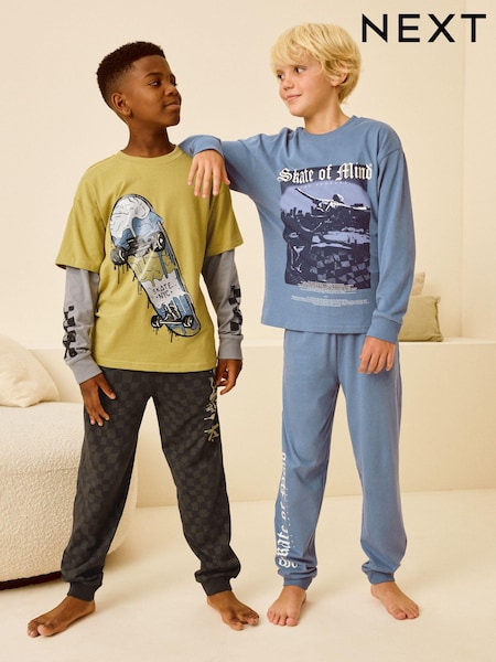 Citrin Gelb/Lila mit Schachbrettkaro - 2 Pack Long Sleeve Pyjamas (3-16yrs) (B23237) | 24 € - 31 €