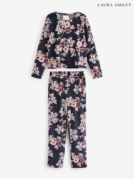 Marineblauw met paisleymotief - Laura Ashley Velour Pyjamas (B23251) | € 33