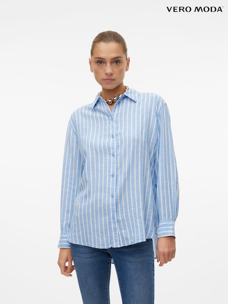 VERO MODA Blue Linen Blend Long Sleeve Stripe Shirt (B23280) | €21.50
