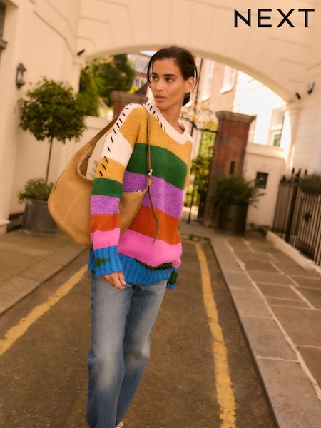 Rainbow Soft Touch Bright Stripe Stitch Knitted Jumper (B23302) | €24