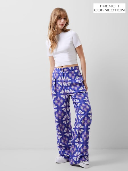 French Connection Blue Dory Birdie Linen Trousers (B23334) | R$ 740