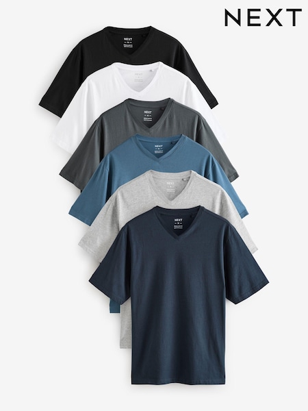 Black/White/Blue/Grey Essential V-Neck 100% Cotton T-Shirts 6 Pack (B23369) | KRW96,100