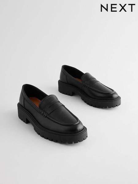 Black Premium Chunky Leather Loafers (B23399) | €48