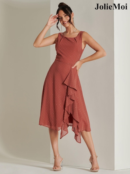 Jolie Moi Red Print Frill Hem Chiffon Midi Dress (B23433) | €35