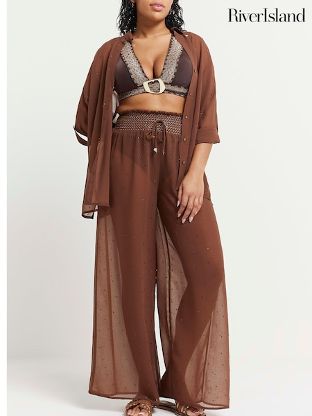 River Island Sheer Diamante Oversized Beach Shirt (B23549) | 143 LEI