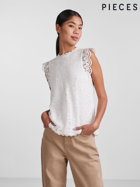 PIECES White Lace Detail Top (B23553) | ₪121