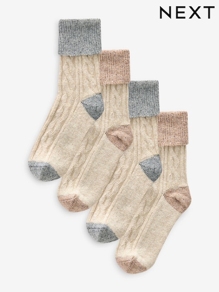 Oatmeal/Neutrals Thermal Wool Blend Ankle Socks With Silk 4 Pack (B23575) | €29