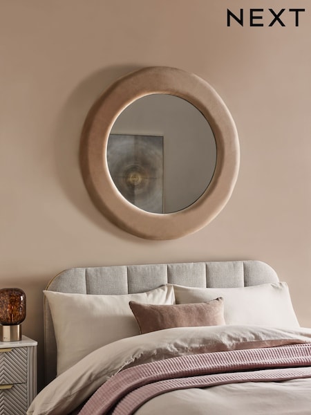 Champagne Gold Large Round Velvet Wall Mirror (B23585) | €172