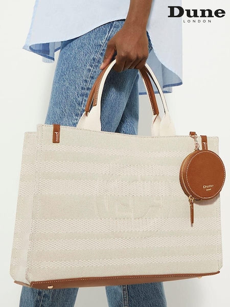 Dune London Natural Large Deltra Stripe Canvas Tote Bag (B23609) | OMR60